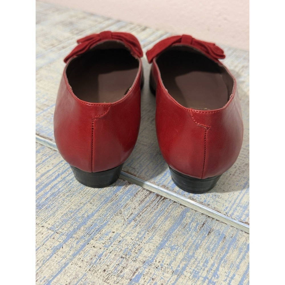 Van Eli Italy Vintage Red Leather Suede Bow Pumps Women's 6.5M - Picture 5 of 12